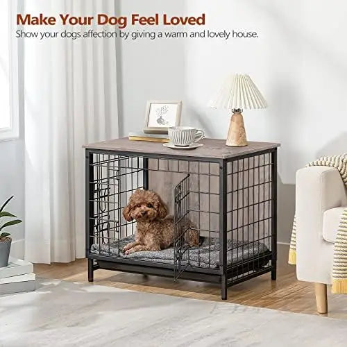 Muebles para jaulas, mesa auxiliar de madera para jaulas para perros de 31,5", muebles para perros con bandeja extraíble, perrera interior para perros, cama para accesorios para perros con puerta doble