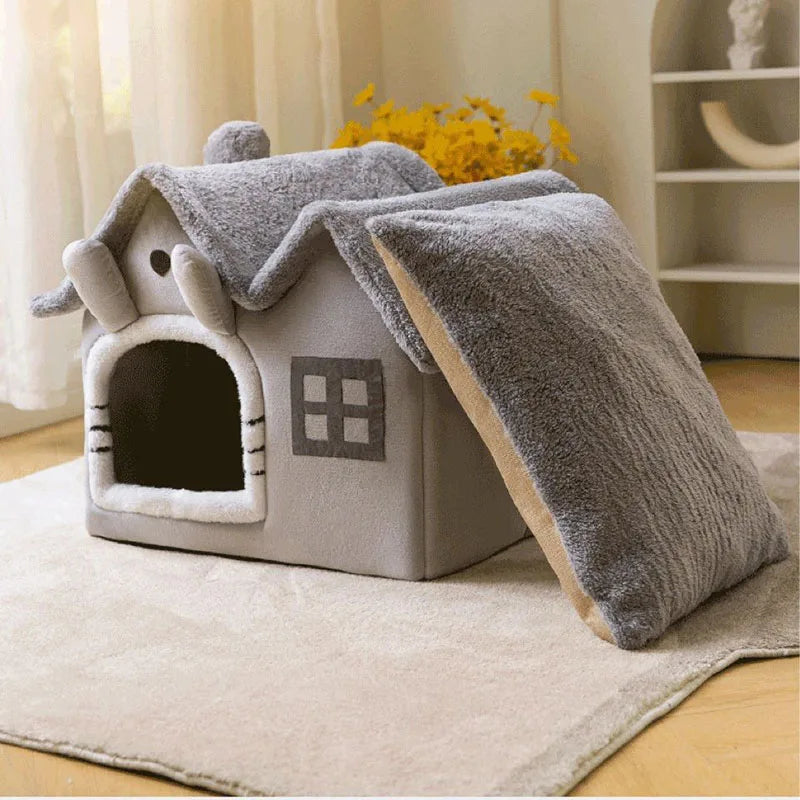 Soft Fluffy Cat Pet Hiding House Kitten Accessories Furniture Indoor Small Dog Puppy House Winter Cat Rabbit Deep Sleep Bed Nesk