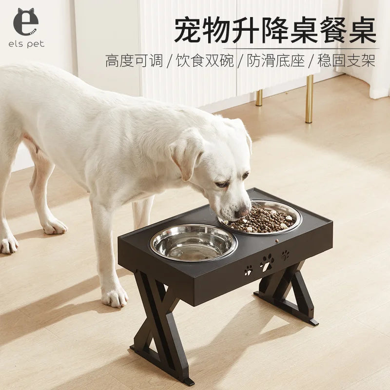 Adjustable Elevated Feeder Dog Double Bowls Pet Feeding Raise Cat Food Water Bowls with Stand Stainless Steel Lift Tabel