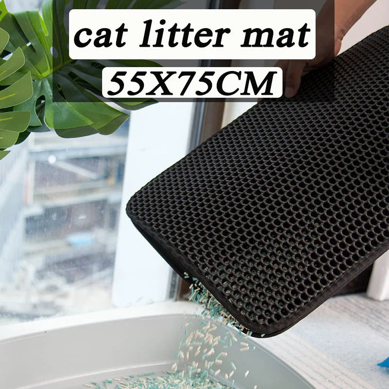 Estera para residuos de gato, impermeable, doble capa, caja de arena para mascotas, estera de baño para mascotas, estera antideslizante para gatos, estera lavable, suministros para limpieza de mascotas