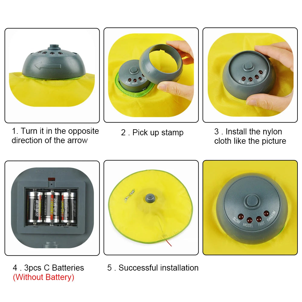 Juguete interactivo para mascotas con plumas móviles de tela de ratón encubierto de 4 velocidades para gatos y gatitos, placa de juguete eléctrica automática para gatos