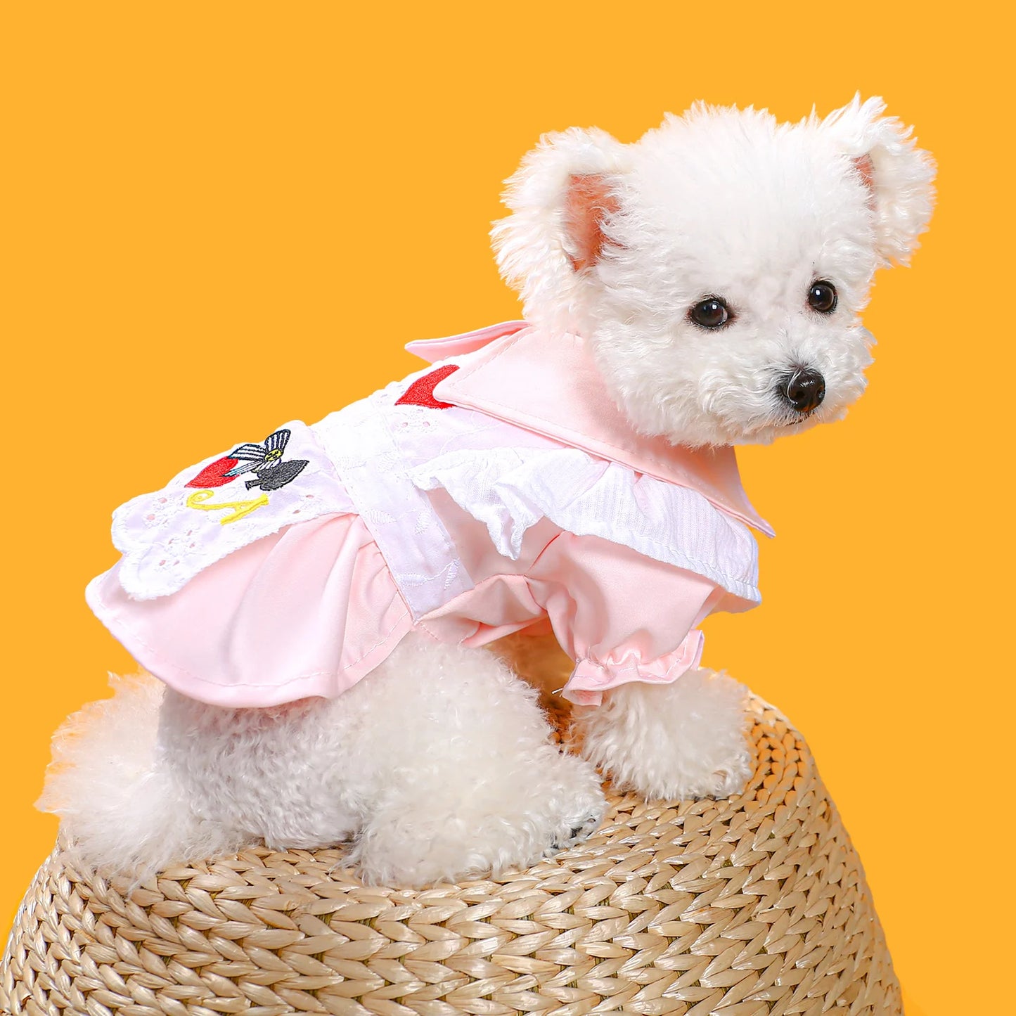 1PC Pet Apparel Dog Spring and Autumn Alice Pink Servant Dress Bubble Sleeve Princess Dress For Small Medium Dogs