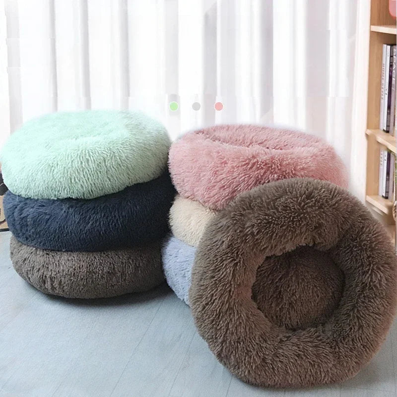 Winter Warm Long Plush Pet Bed Cat Super Soft Bed for Dogs Kennel Round Sleeping Puppy Cushion Mat Portable Cat Dog Nest Bed