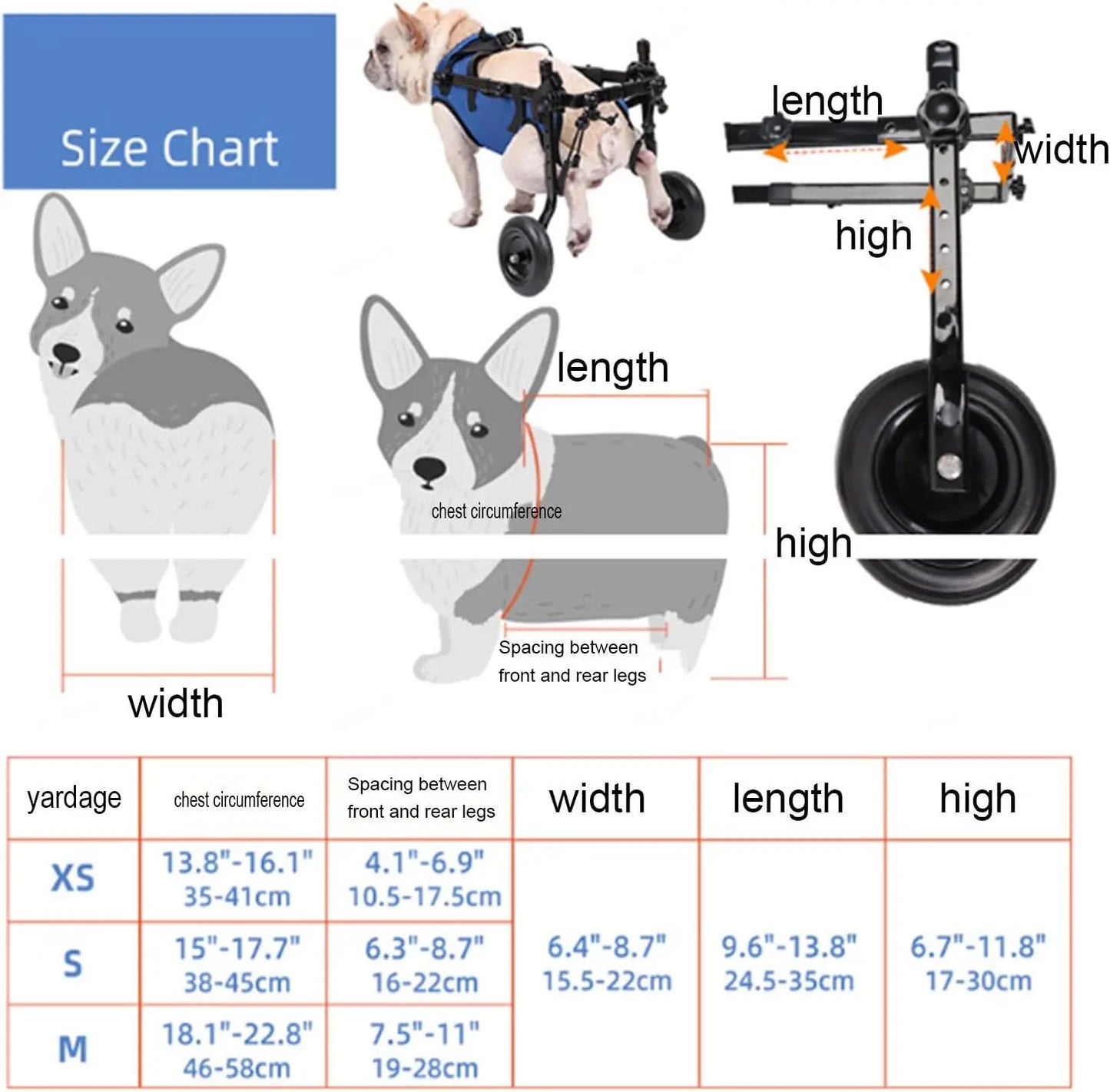 ATUBAN Fauteuil roulant pour petit chien, fauteuils roulants réglables pour chiens, aides à la mobilité pour animaux handicapés, convient aux animaux pesant de 8 à 20 livres