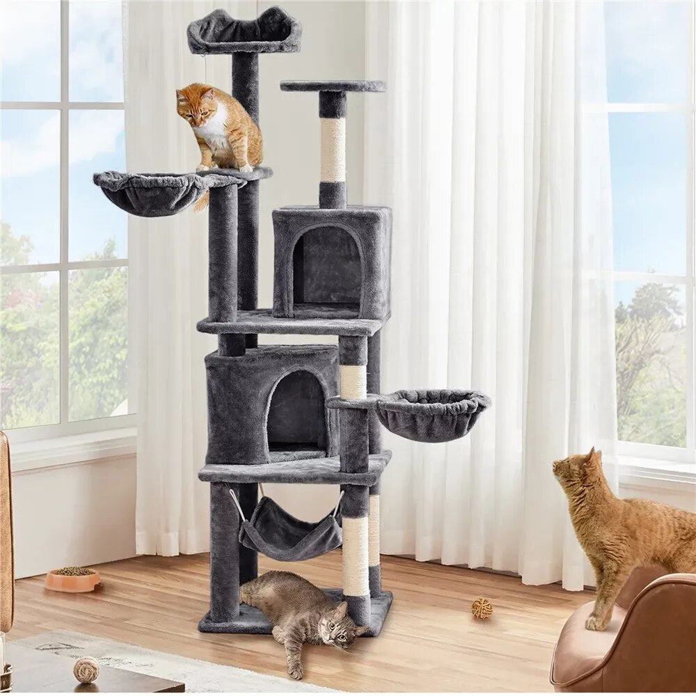 Torres de árbol para gatos de varios niveles con condominio doble para gatos gatitos, gris oscuro, juguetes para gatos, para que los gatos puedan jugar felices en casa