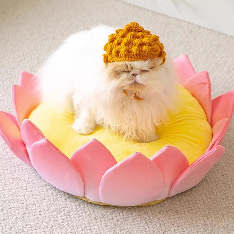 1pc Cute Cartoon Lotus Cat Nest Non-slip Soft Comfortable Cat Bed Cat Sofa Bed Detachable Cat Mat Cushion