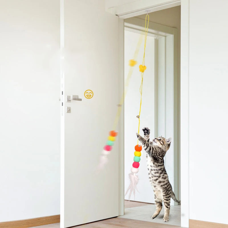 Pet Cat Toys Funny Stick Kitten Self -hi Elastic Rope Dragonfly Shape Feather Bell Teasing Stick Hanging Swing Thousands