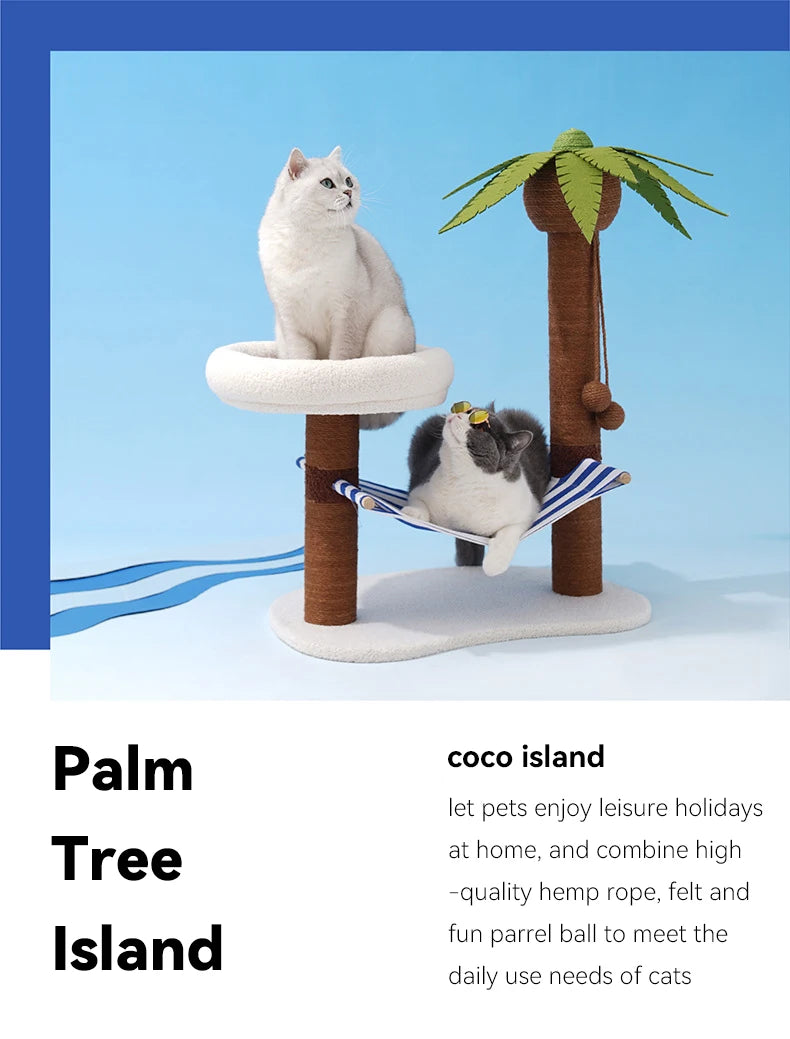 Postes rascadores para gatos, árbol de coco para mascotas, torre de modelado para rascar, marco de escalada para gatos, juguetes con hamaca y cama con estera