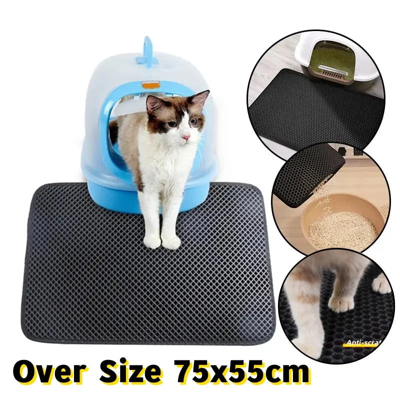 Estera para residuos de mascotas EVA de 75x55cm, estera para residuos de mascotas impermeable de doble capa, estera antideslizante, alfombrilla lavable para gatos y arena, suministros para mascotas