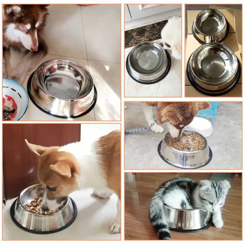 Cuencos para perros y gatos de 6 tamaños, alimentador de alimentación de acero inoxidable, cuenco de agua para perros, gatos, cachorros, plato de comida al aire libre XS/S/M/L/XL/XXL