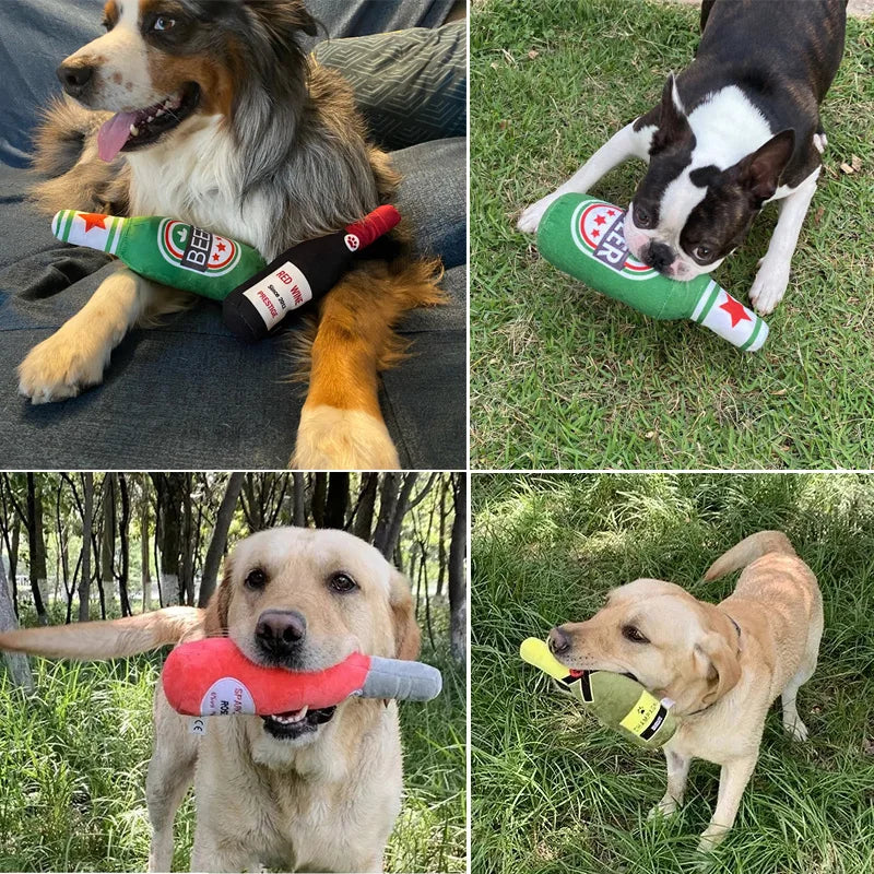 Juguetes interactivos para perros con forma de botella de vino y champán, juguete para mascotas relleno de felpa, juguete de Vodka, resistente a mordeduras, suministros para mascotas, whisky