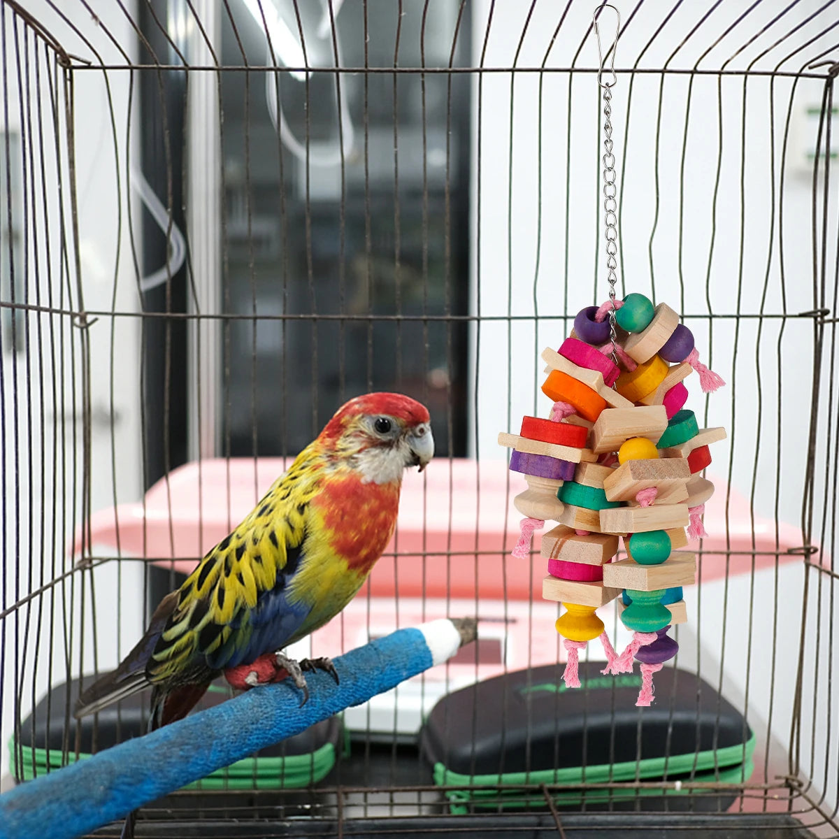 Juguetes para masticar loros, pájaro, loro, mordedura colgante, bloques de madera, jaula, juguete divertido para masticar, escalar, morder, nudos de madera, juguetes para masticar