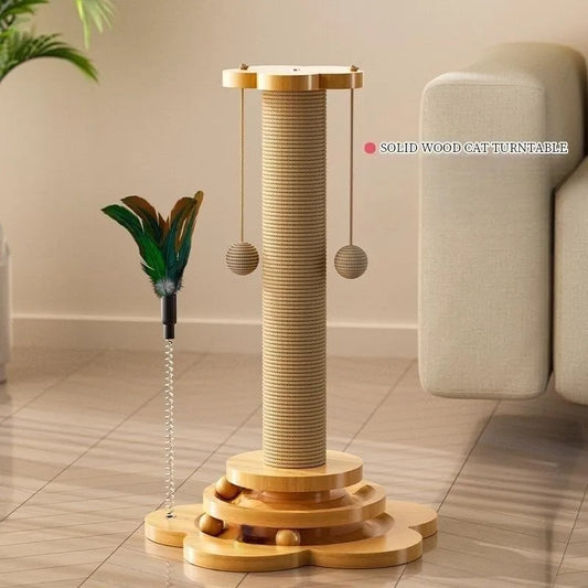 Juguete para gatos, plataforma giratoria de madera maciza para gatos, divertidas bolas de palo para gatos, tabla de rascado de Sisal duradera, suministros para gatos, columna de agarre para gatos