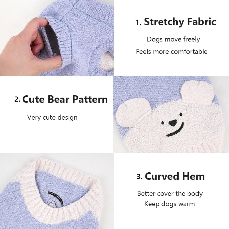 Suéteres cálidos para perros, suéteres suaves y cómodos de lana para mascotas para perros pequeños, lindo abrigo de punto para cachorros de oso para chihuahua, bichón maltés, estilo de moda