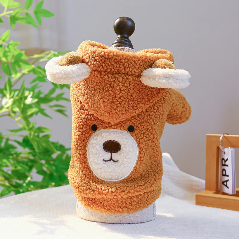 1PC vêtements pour animaux de compagnie chat automne hiver peluche épaissi chaud petit ours tête manteau à capuche avec boucle de cordon pour petits chiens moyens