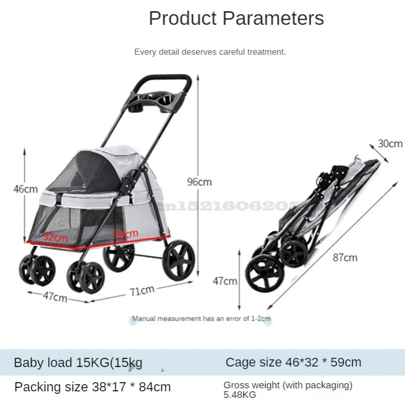 Authentic Pet Stroller Carrier 4 wheels for Little Dog and Cats Super Light and Breathable Oxford Pet Strollers Bearing 15KG