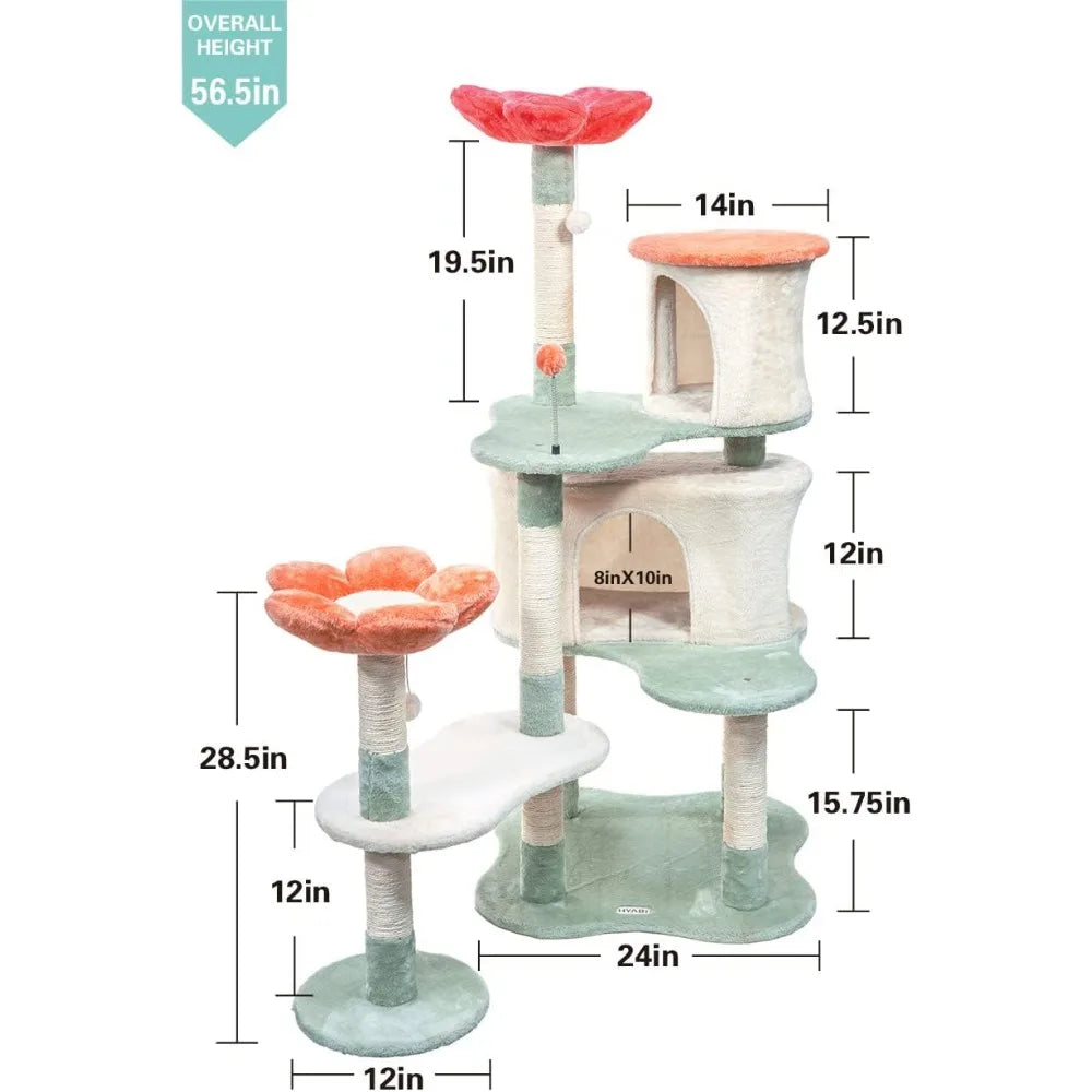 Torre de árbol para gatos, muebles de condominio, apartamento, hábitat de felpa, plataforma de diversión para gatitos con postes para rascar, pelota de juguete, casa para mascotas, gatos