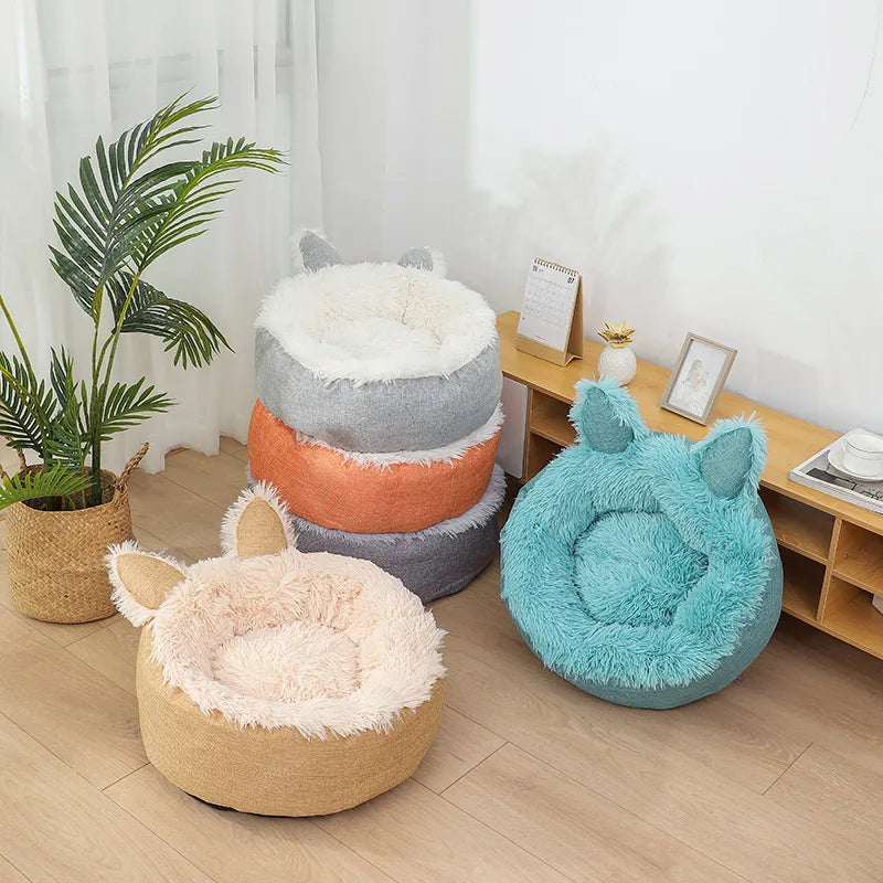 Calming Cat Bed Soft Round Dog Beds Anti-Anxiety Donut Cuddler House Warming Cozy Fluffy Plush Fleece Portable