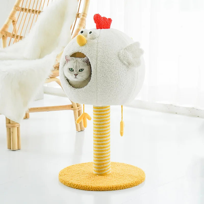 Postes rascadores para gatos con forma de pollito, casa de descanso para dormir para mascotas, casa rascadora para gatos, muebles multifuncionales para rascar gatos, cama de juguete