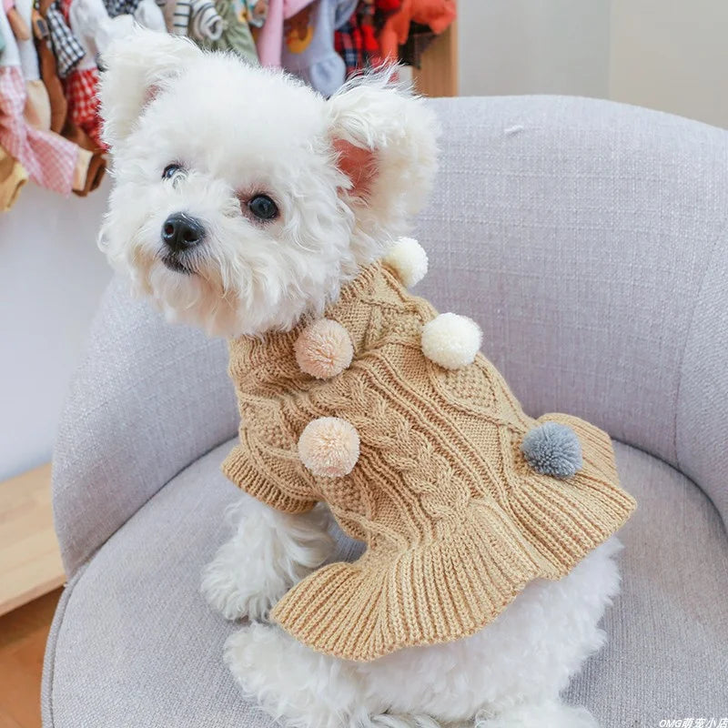 Vêtements pour animaux de compagnie, 1 pièce, automne et hiver, épais, chaud, rose, boule de café, pull en tricot, robe pour petits et moyens chiens