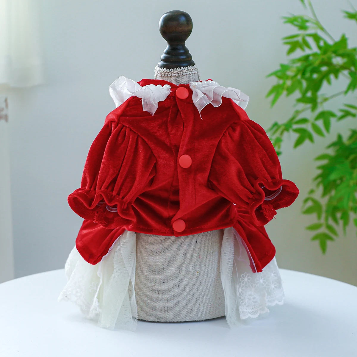 1PC Pet Apparel Dog Spring and Autumn Velvet Wedding Dress Red Princess Dress with Drawstring Buckle For Small Medium Dogs