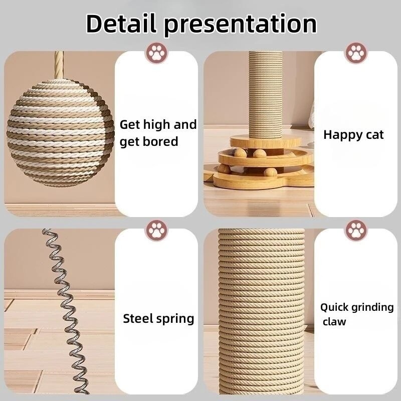 Juguete para gatos, plataforma giratoria de madera maciza para gatos, divertidas bolas de palo para gatos, tabla de rascado de Sisal duradera, suministros para gatos, columna de agarre para gatos