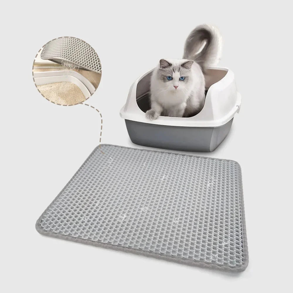 Tapis de bac à litière pour chat Double couche EVA imperméable, antidérapant, tapis de lit lavable, tapis de nettoyage sous le bac à litière pour chat