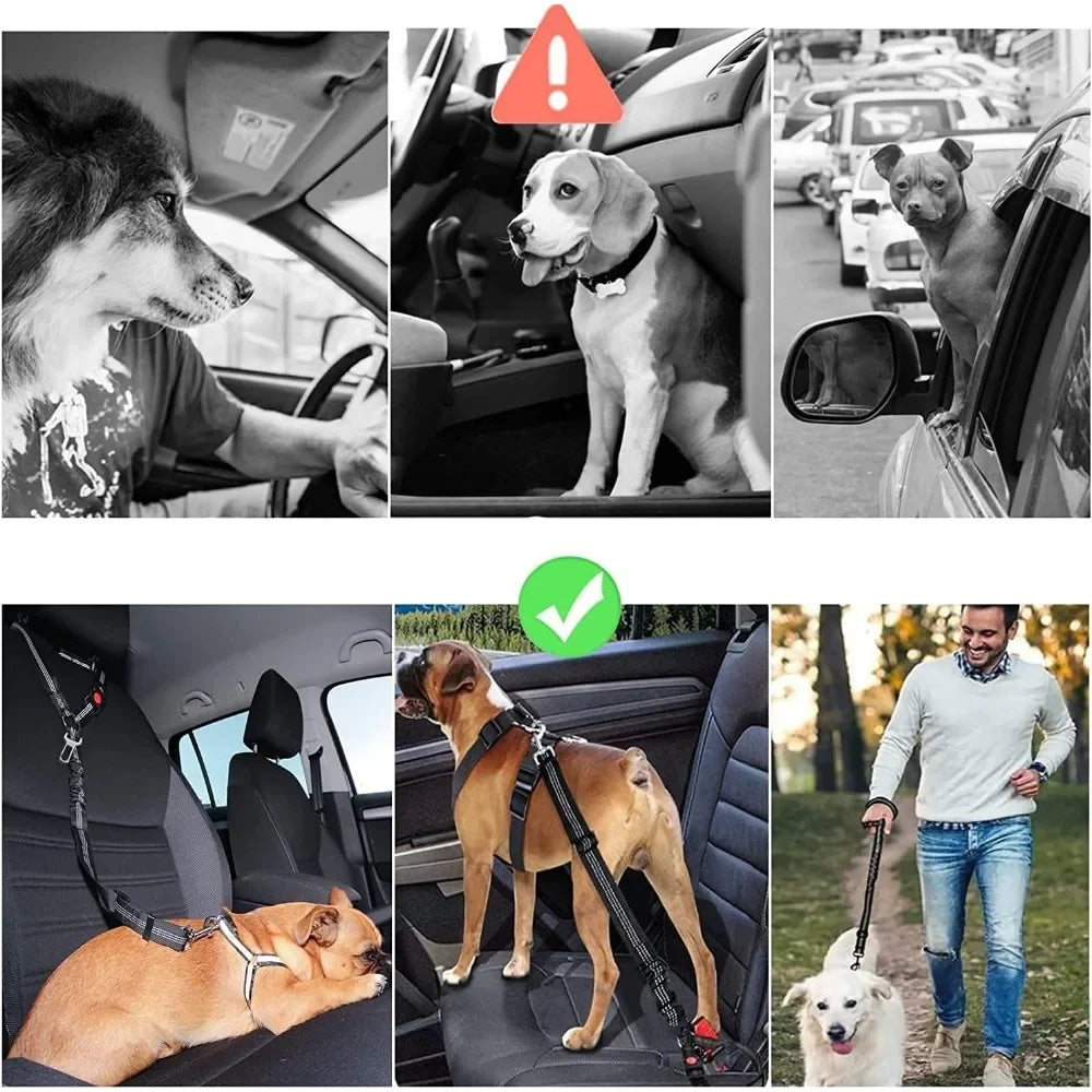 Cinturón de seguridad 2 en 1 para perro, reposacabezas, sujeción ajustable, reflectante, cinturón de seguridad para mascotas, Clip, hebilla, correa, perros grandes, medianos y pequeños