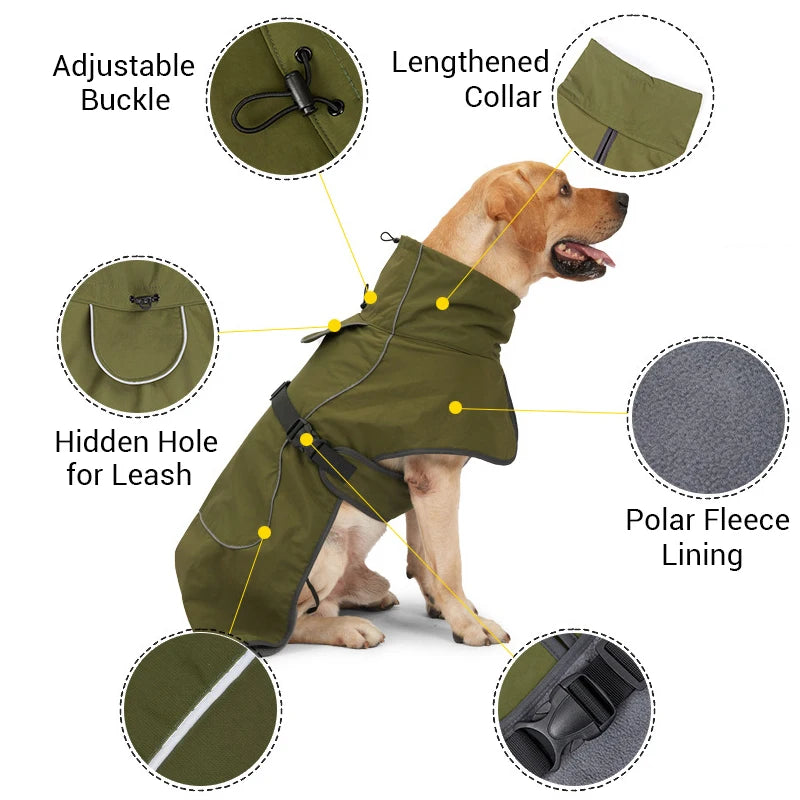 Winter Dog Jacket for Medium Large Dogs Waterproof Outdoor Pet Clothes Windproof Dog Raincoat Warm Poncho for Doberman Shepherd