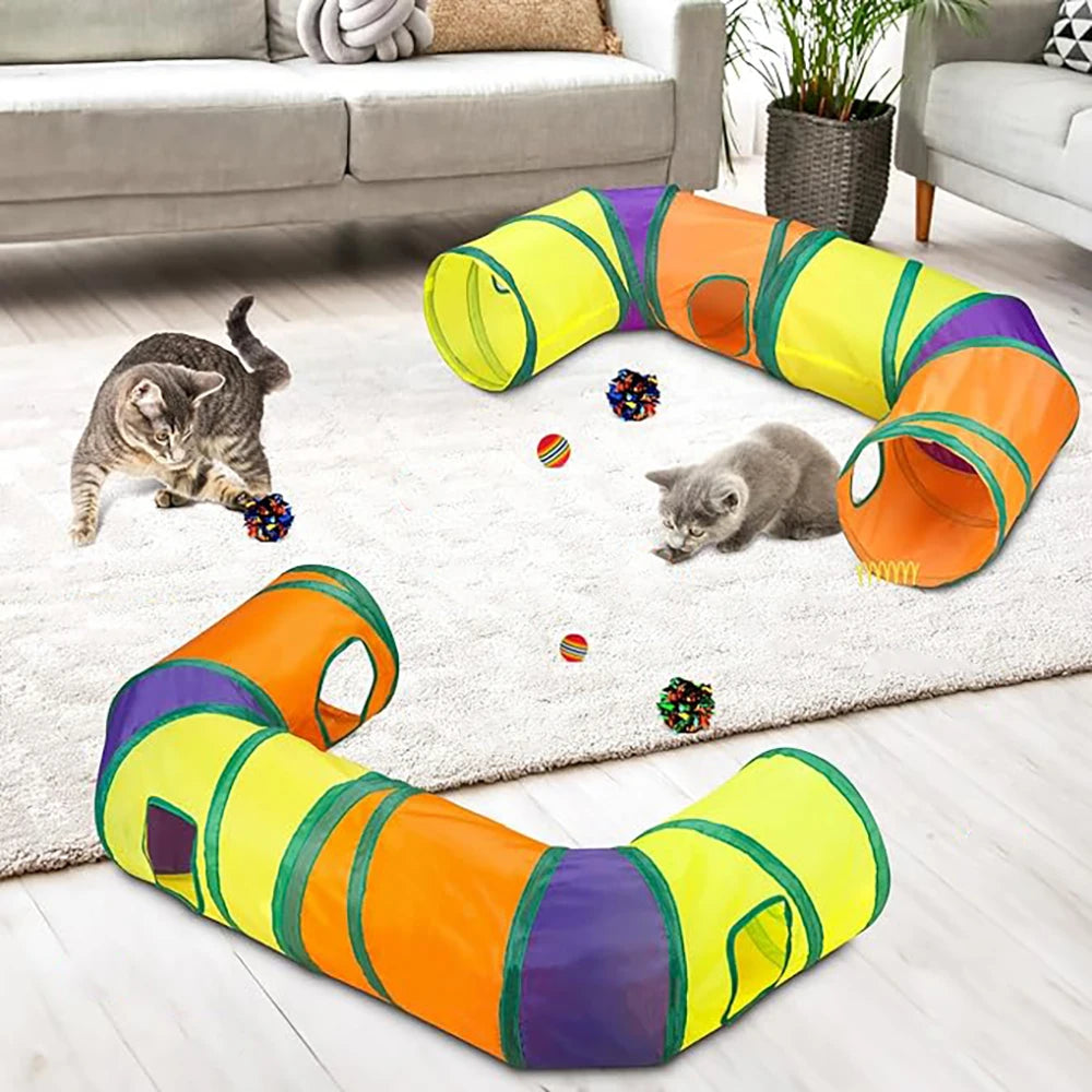 Juego de juguetes interactivos para gatos de interior con forma de L plegable, túnel de juego para gatos, tienda de campaña, varita para gatos, resortes para gatos, juguete para ratón