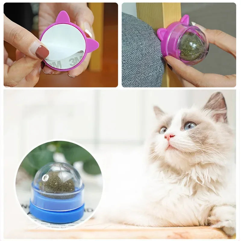 Hierba gatera Natural para gatos, Bola de pared giratoria con hierba gatera, juguetes para lamer aperitivos, Bola de nutrición saludable, Limpieza de dientes, juguete con hierba gatera, suministros para mascotas