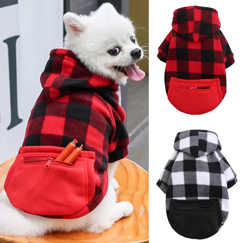 Invierno cálido perro Sudadera con capucha chaqueta para mascotas abrigo de bolsillo a cuadros ropa para perros de clima frío ropa para mascotas para perros pequeños medianos grandes