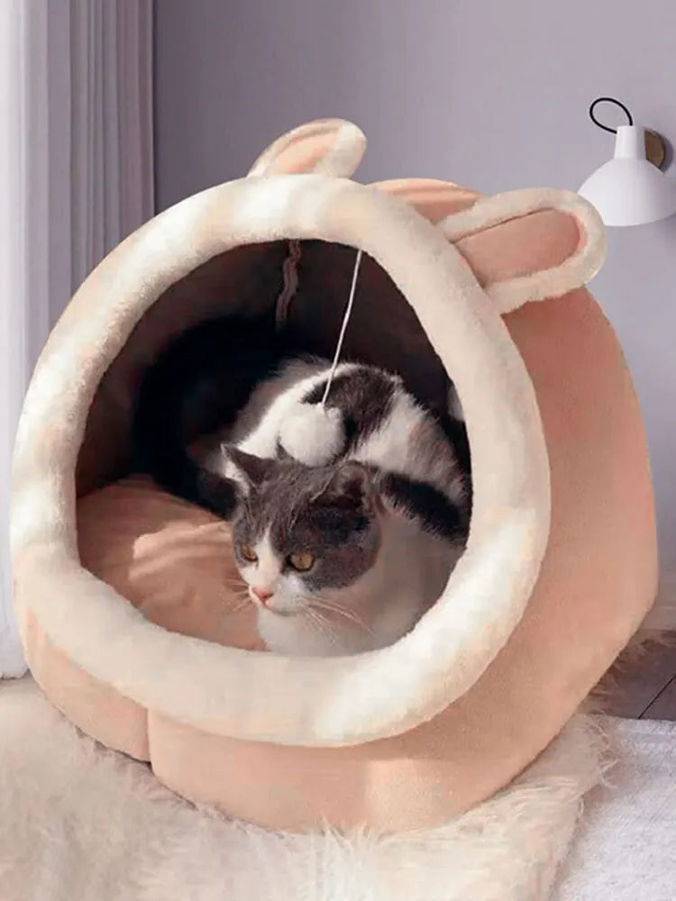 Cat Bed Washable Cave Mat for Small Plush Dogs with Removable Bed for Cat and House Suitable for All Seasons Animal Nests