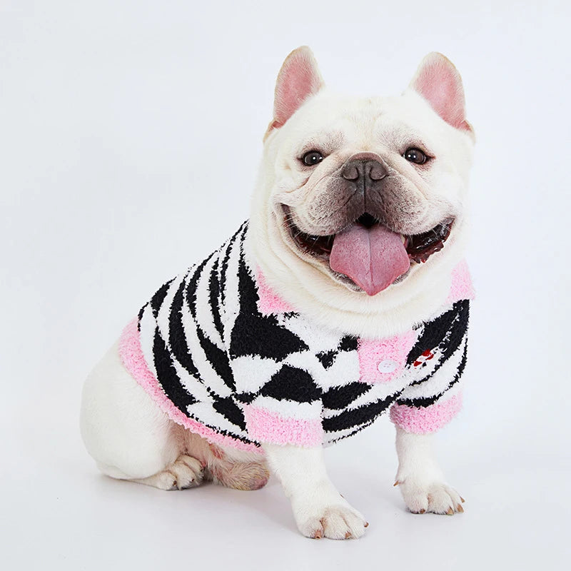 Suéteres de lana para perros y gatos, ropa de moda gruesa y cálida con estampado de rombos en blanco y negro, ropa para mascotas, jersey para perros estilo cachorro, invierno