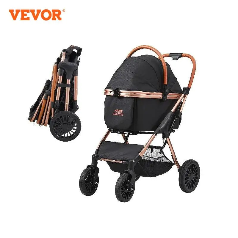 VEVOR 66 lbs poussette pour animaux de compagnie pliable chien chiot poussette avec freins panier de rangement transporteur détachable pour chiens de petite à moyenne taille