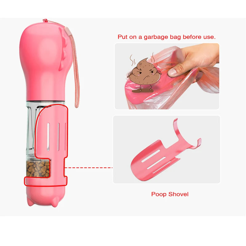 Hello Dog – bouteille d'eau Portable 4 en 1 pour chien et chat, distributeur de nourriture avec pelle à merde et merde, fournitures multifonctions pour animaux de compagnie, accessoires de bol