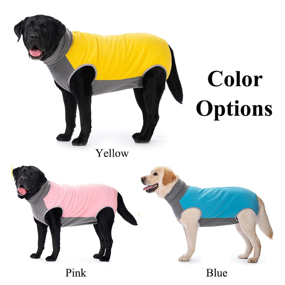 Traje de recuperación para perros de invierno, ropa para perros con cremallera trasera, forro polar, cortable, barriga cerrada, sin mangas, cuello alto, mono para mascotas para perros grandes, estilo de moda