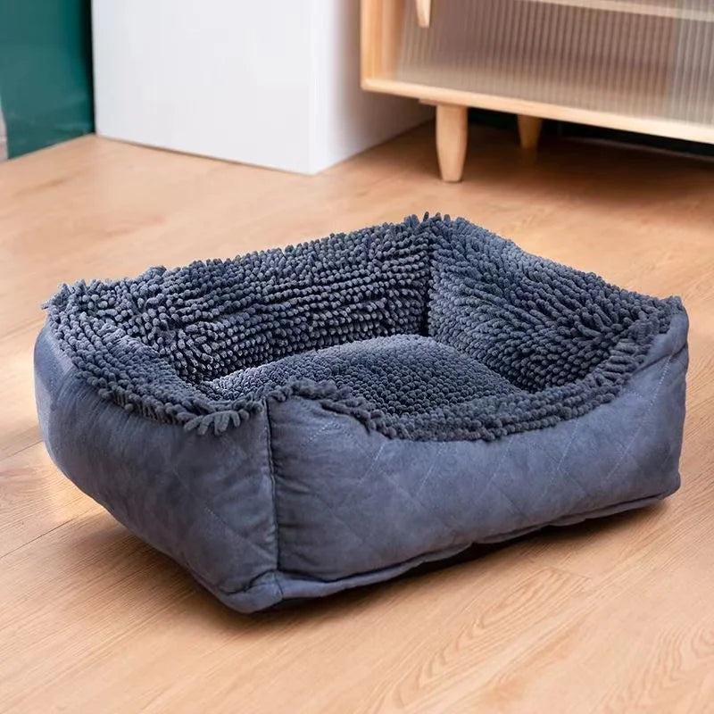 Lit Chenille pour animaux de compagnie, séchage rapide, absorbe l'eau, carré, peluche, moyen et petit chien, coussin, lit pour chat, fournitures pour animaux de compagnie