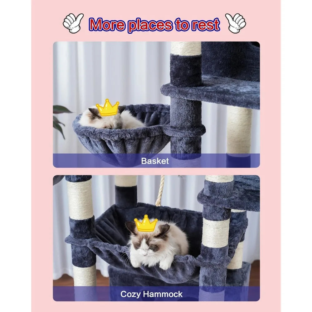 Suitable for Indoor Cats 2 Baskets Multi-level Cat Scratch Ear Scratch Columns 74 Inch Cat Tower With 3 Large Platforms Tree Pet