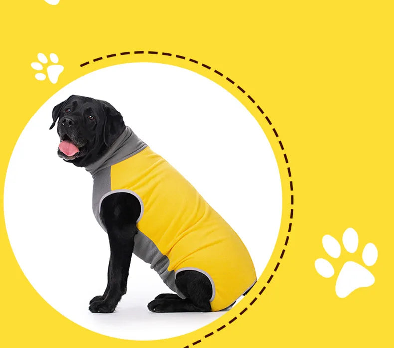 Traje de recuperación para perros de invierno, ropa para perros con cremallera trasera, forro polar, cortable, barriga cerrada, sin mangas, cuello alto, mono para mascotas para perros grandes, estilo de moda