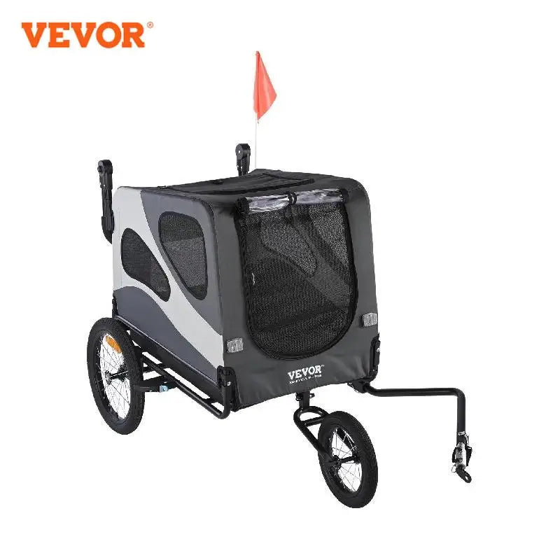 VEVOR 100lbs Dog Bike Trailer 2-in-1 Pet Stroller Cart Bicycle Carrier Folding Cart Frame with Wheels Reflectors Flag for Dogs