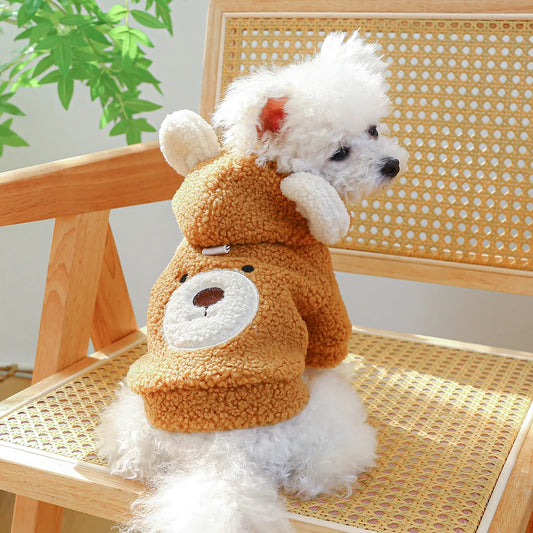 1PC vêtements pour animaux de compagnie chat automne hiver peluche épaissi chaud petit ours tête manteau à capuche avec boucle de cordon pour petits chiens moyens