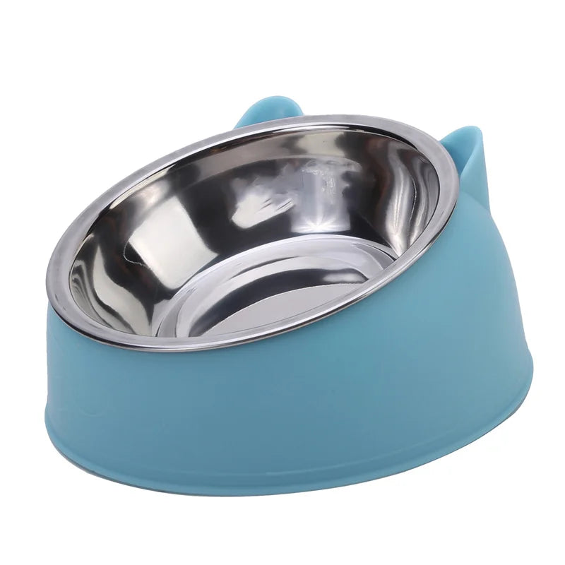 1pc Cat Bowl Lovely Creative Inclined Kitten Puppy Food Feeding Bowls Stainless Steel Cats Drinking Feeder Pet Dogs Cats Feeders