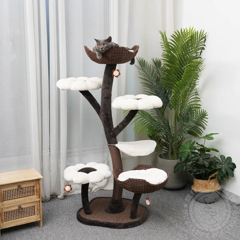 Torre de madera con árbol para gatos, suministros de entrenamiento para gatos, rascadores de torre para mascotas, interior, grande, suministros de ejercicio para mascotas, cama de juguete