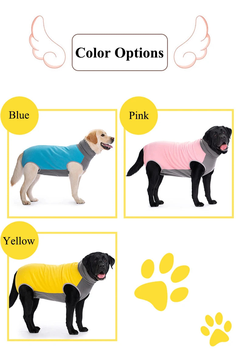 Winter Dog Recovery Suit Back Zipper Fleece Dog Clothes Cuttable Closed Tummy Sleeveless Turtleneck Pet Jumpsuit for Large Dogs Fashion Style