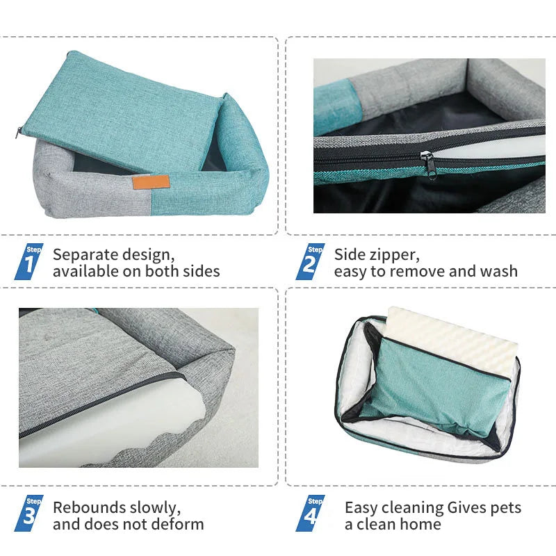 Lit pour chien en coton et lin, lavable et amovible, petit lit pour animal de compagnie, résistant à la mastication, tapis de couchage confortable pour l'extérieur, lits pour chiens de grande taille