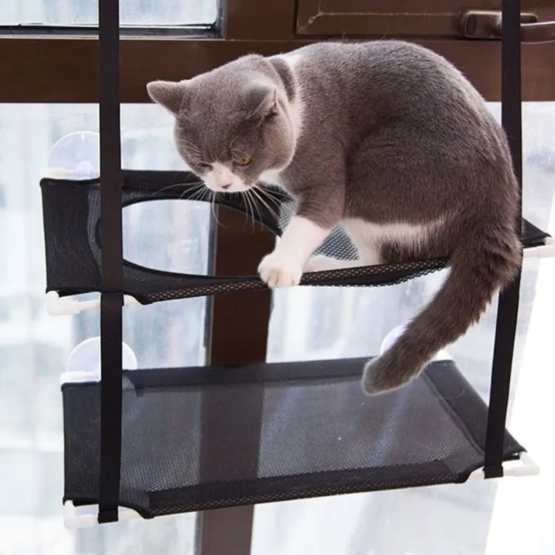 Hamaca para gato, cama para ventana, asiento soleado para gatito, camas colgantes, sofá para gato, túneles de dos pisos, ventosa para colgar en la pared para mascotas