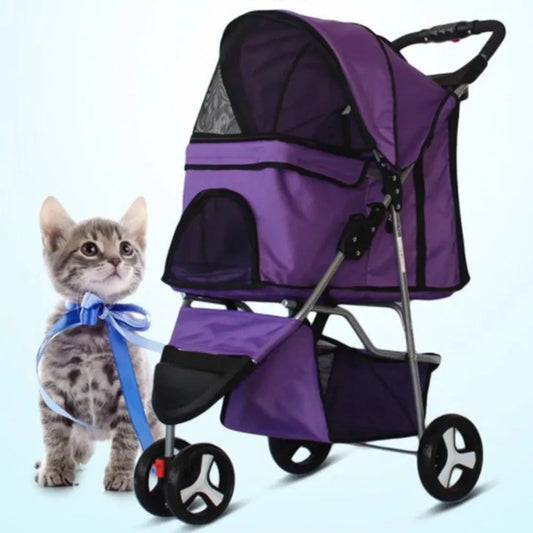 Cochecito para mascotas de 3 ruedas, transportador plegable de viaje para perros y gatos, bolsa ligera y transpirable con portavasos para perros pequeños, Teddy Chihuahua