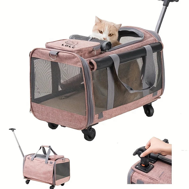 Transportín para gatos aprobado por las aerolíneas: desmontable, con ruedas para perros y gatos