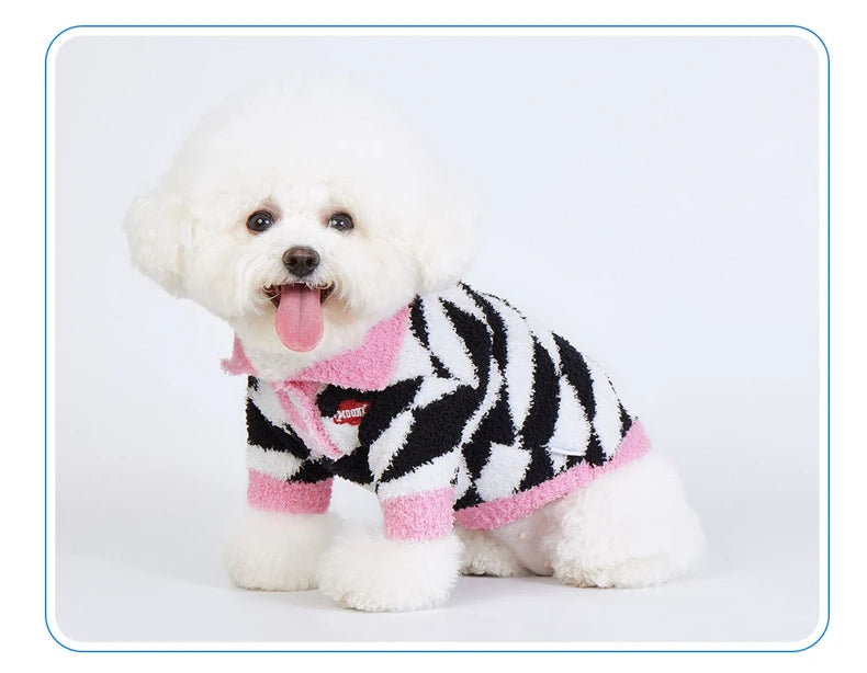 Winter Fleece Dog Sweaters Cat Warm Thicken Fashion Clothing Black and White Rhombus Print Pet Clothes Puppy Dogs Pullover Style